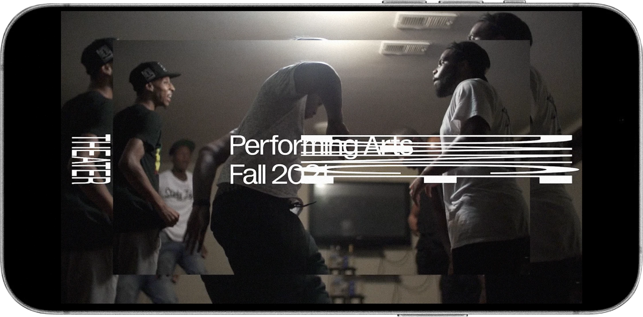 iPhone with performing arts video trailer graphics still